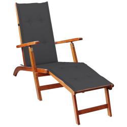 Chaise longue d'ext&eacute;rieur repose-pied et coussin Acacia solide