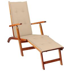 Chaise longue d'ext&eacute;rieur repose-pied et coussin Acacia solide