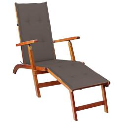 Chaise longue d'ext&eacute;rieur repose-pied et coussin Acacia solide