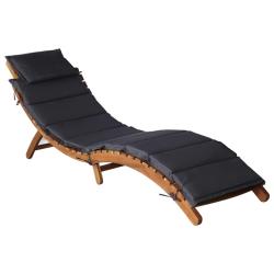 Chaise longue avec coussins gris fonc&eacute; bois massif acacia