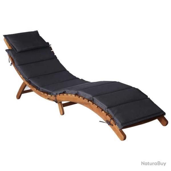 Chaise longue avec coussins gris fonc� bois massif acacia