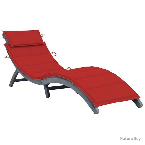 Chaise longue avec coussin Gris Bois d'acacia solide