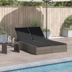 Chaise longue double avec coussins gris r&eacute;sine tress&eacute;e