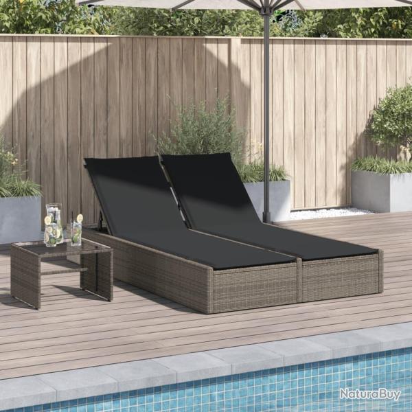 Chaise longue double avec coussins gris r�sine tress�e