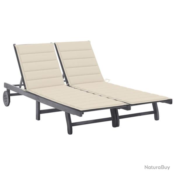 Chaise longue de jardin 2 places avec coussin Gris Acacia