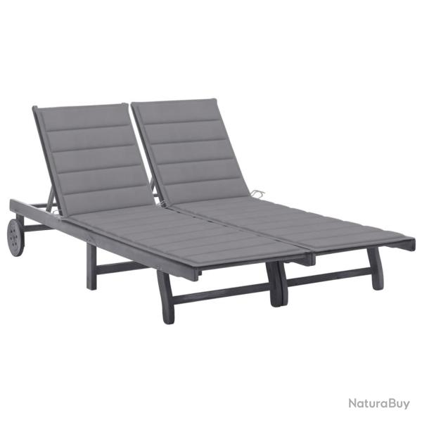 Chaise longue de jardin 2 places avec coussin Gris Acacia