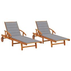 Chaises longues lot de 2 avec coussins Bois d'acacia solide