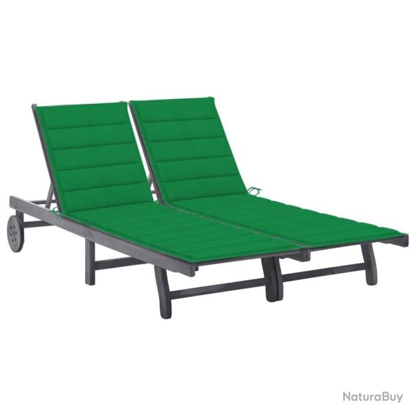 Chaise longue de jardin 2 places avec coussin Gris Acacia