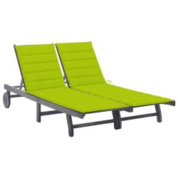 Chaise longue de jardin 2 places avec coussin Gris Acacia