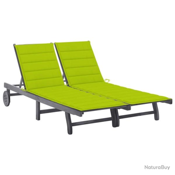 Chaise longue de jardin 2 places avec coussin Gris Acacia