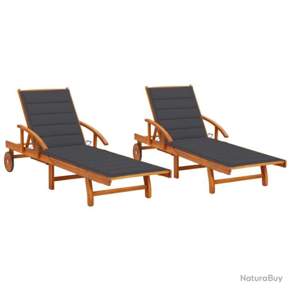 Chaises longues lot de 2 avec coussins Bois d'acacia solide