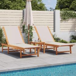 Chaises longues lot de 2 table gris bois d'acacia et textil&egrave;ne