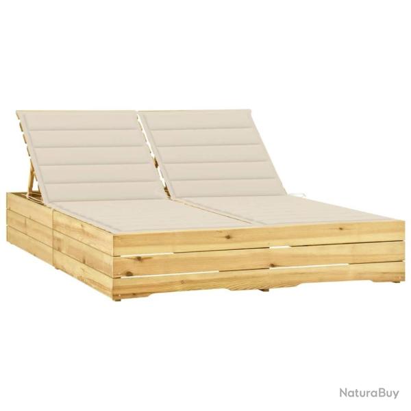 Chaise longue double et coussins cr�me Bois de pin impr�gn�