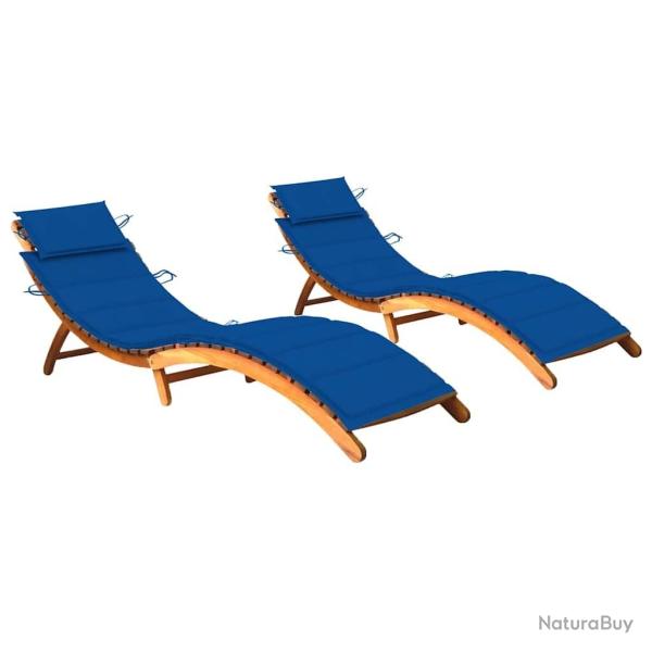 Chaises longues lot de 2 avec coussins Bois d'acacia solide