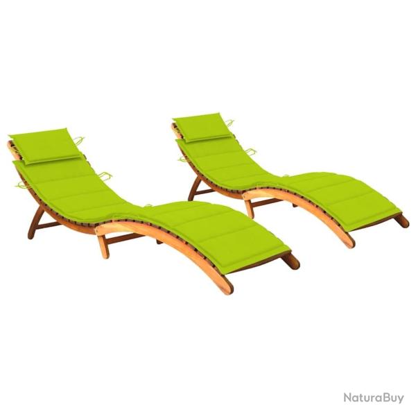 Chaises longues lot de 2 avec coussins Bois d'acacia solide