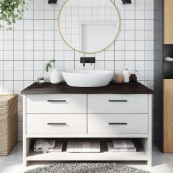 Comptoir de salle de bain marron fonc&eacute; bois massif trait&eacute;