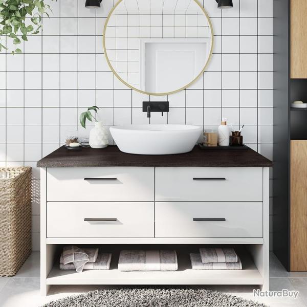 Comptoir de salle de bain marron fonc� bois massif trait�