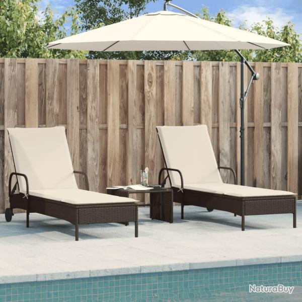 Chaises longues avec coussins lot de 2 marron r�sine tress�e