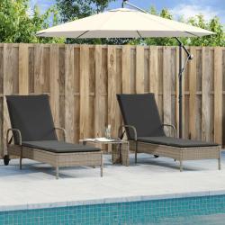 Chaises longues avec coussins lot de 2 gris r&eacute;sine tress&eacute;e