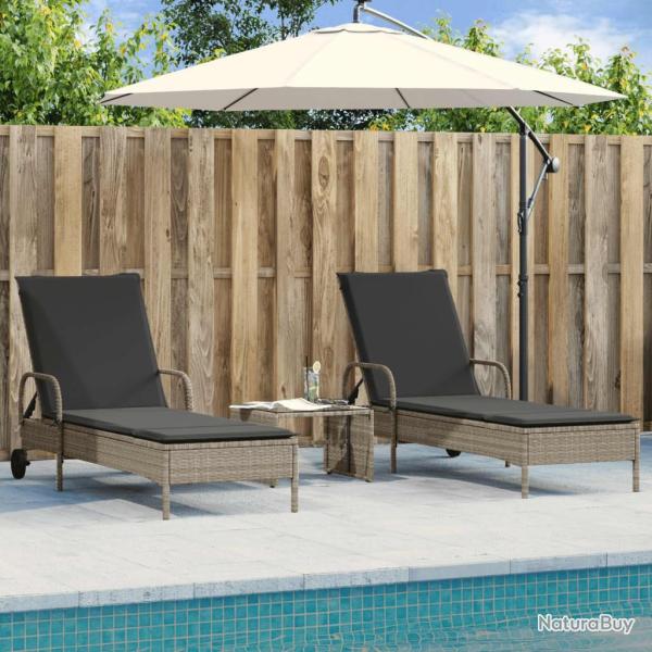 Chaises longues avec coussins lot de 2 gris r�sine tress�e