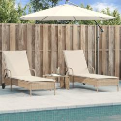 Chaises longues avec coussins lot de 2 beige r&eacute;sine tress&eacute;e