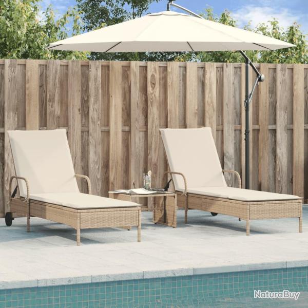 Chaises longues avec coussins lot de 2 beige r�sine tress�e