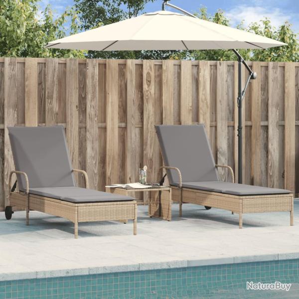 Chaises longues avec coussins lot de 2 beige r�sine tress�e
