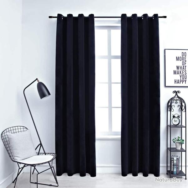 Rideaux occultants avec anneaux 2 pcs Velours Noir 140x175 cm