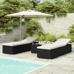 Chaises longues de jardin table &agrave; th&eacute; 3 pcs R&eacute;sine tress&eacute;e Noir