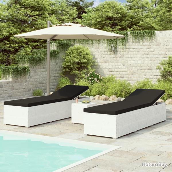 Chaises longues de jardin table � th� 3pcs R�sine tress�e Blanc