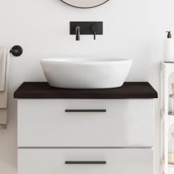 Comptoir de salle de bain marron fonc&eacute; bois massif trait&eacute;