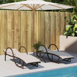 Chaises longues lot de 2 avec coussins marron r&eacute;sine tress&eacute;e