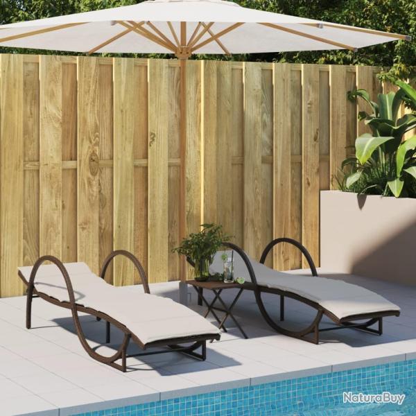 Chaises longues lot de 2 avec coussins marron r�sine tress�e