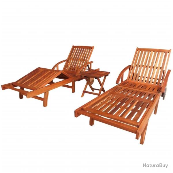 Chaises longues lot de 2 avec table Bois d'acacia solide