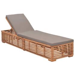 Chaise longue avec coussin gris fonc&eacute; Bois de teck solide