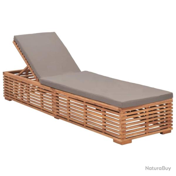 Chaise longue avec coussin gris fonc� Bois de teck solide