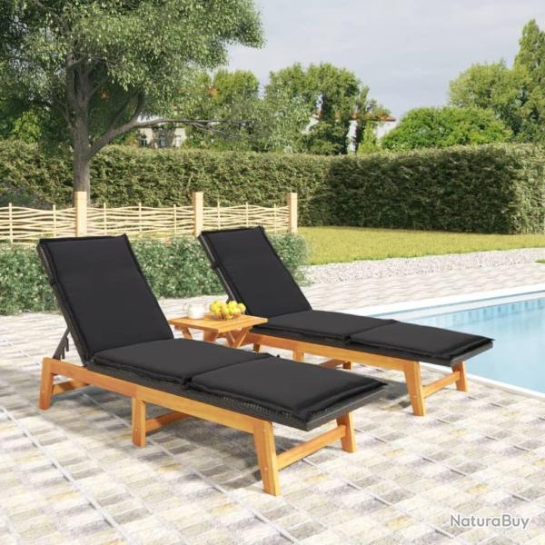 Chaises longues et coussins lot de 2 R�sine tress�e et acacia