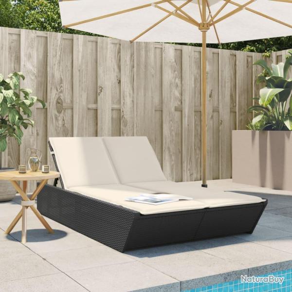 Chaise longue double avec coussins noir r�sine tress�e