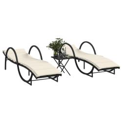 Chaises longues lot de 2 avec table noir r&eacute;sine tress&eacute;e