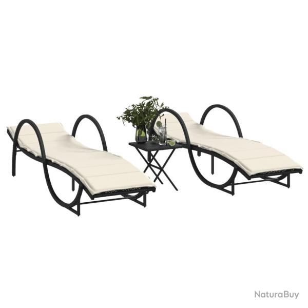 Chaises longues lot de 2 avec table noir r�sine tress�e