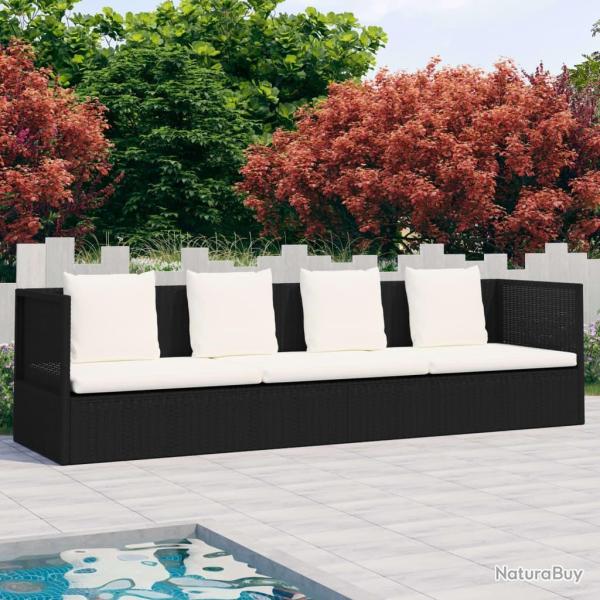 Lit de jardin avec coussin et oreillers R�sine tress�e Noir