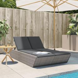 Chaise longue double avec coussins gris r&eacute;sine tress&eacute;e
