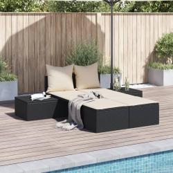 Chaise longue double avec coussins noir r&eacute;sine tress&eacute;e