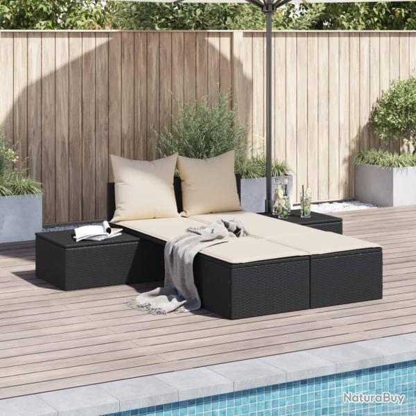 Chaise longue double avec coussins noir r�sine tress�e