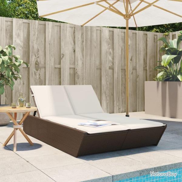 Chaise longue double avec coussins marron r�sine tress�e