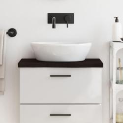 Comptoir de salle de bain marron fonc&eacute; bois massif trait&eacute;