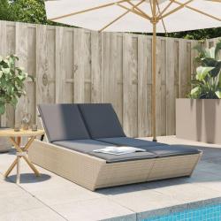 Chaise longue double avec coussins beige r&eacute;sine tress&eacute;e
