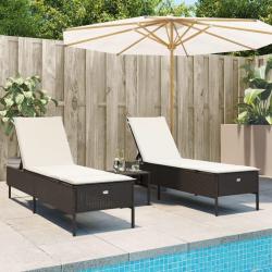 Chaises longues avec coussins lot de 2 marron r&eacute;sine tress&eacute;e