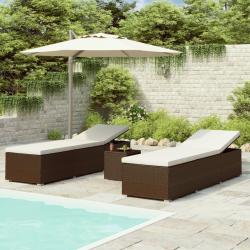 Chaise longue de jardin table &agrave; th&eacute; 3 pcs R&eacute;sine tress&eacute;e Marron