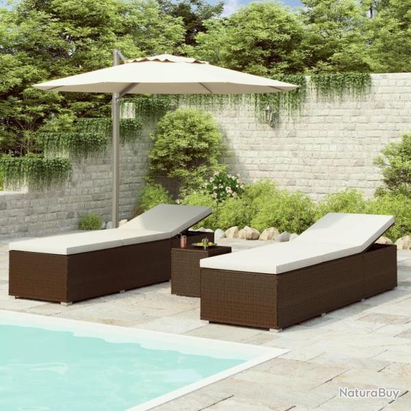 Chaise longue de jardin table � th� 3 pcs R�sine tress�e Marron